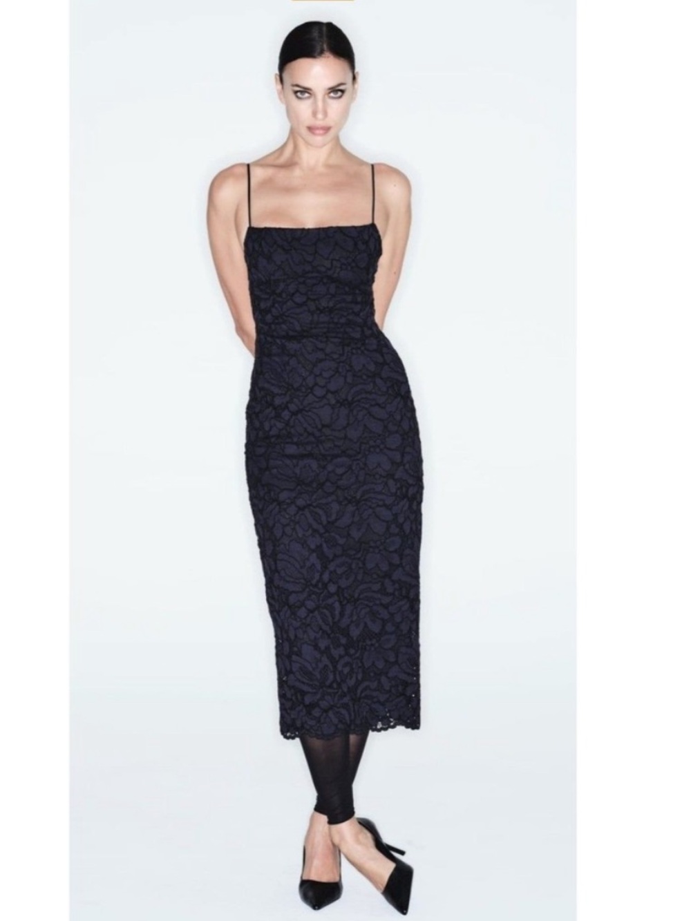 Zara Lace Slip Dress with Spaghetti Straps - Navy - Picture 3 of 6